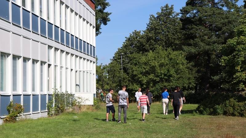 Elevgrupp på gräsmatta Elevgrupp på gräsmatta