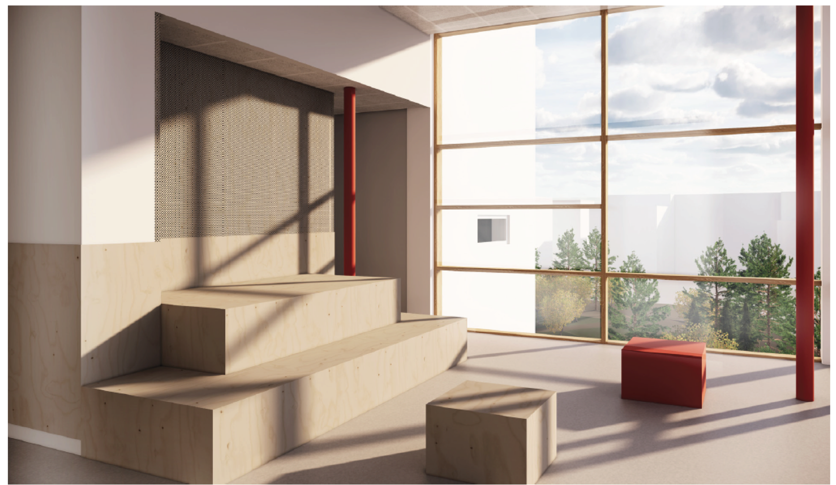 Sittormåde för elever vid stort fönster